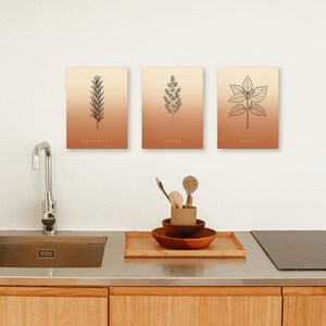 Set van 3 kruidenposters – Wanddecoratie voor keuken en eetkamer, rozemarijn, tijm, basilicum, Japanse lijntekening, direct te downloaden afbeelding 6