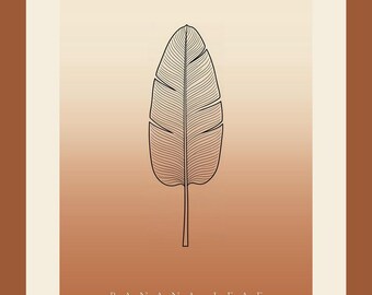 Banana leaf image instant download, Japandi poster, botanical line art, terracotta art print, digital wall art