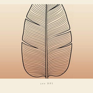 May include: A digital illustration of a large, stylized leaf with bold black outlines and fine internal veins. The leaf is centered against a soft, gradient beige background. The text 300 DPI is printed in small black letters at the bottom center.