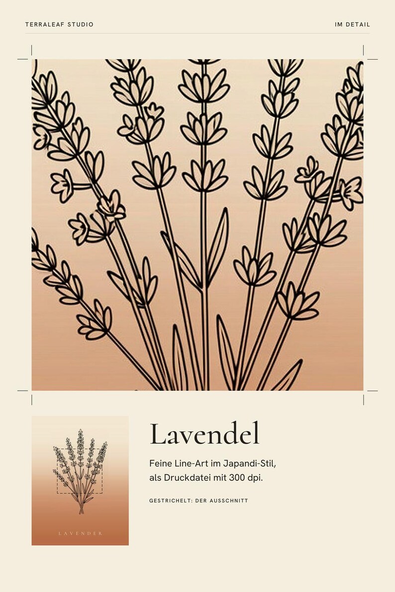 Lavendelafbeelding direct te downloaden, Japandi poster, botanische lijntekening, terracotta kunstprint, digitale muurdecoratie afbeelding 4