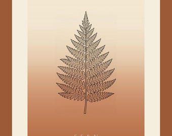 Fern image instant download, Japandi poster, botanical line art, terracotta art print, digital wall art