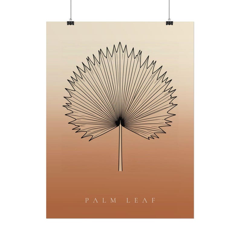 Palm leaf image instant download, Japandi poster, botanical line art, terracotta art print, digital wall art image 5