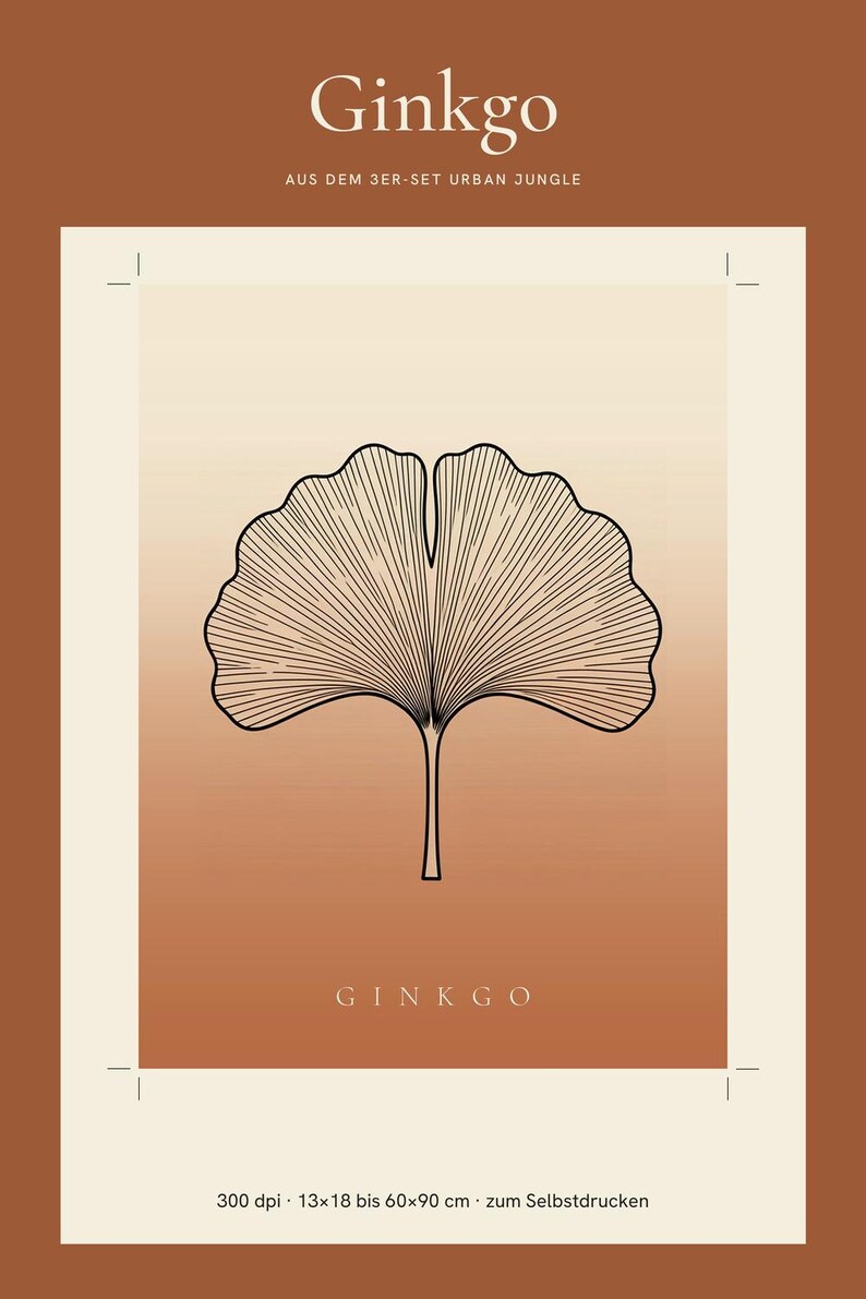 Ginkgo Poster – Minimalistische Line Art in Terrakotta, Japandi Wanddeko für Flur & Diele, Sofort Download Bild 1