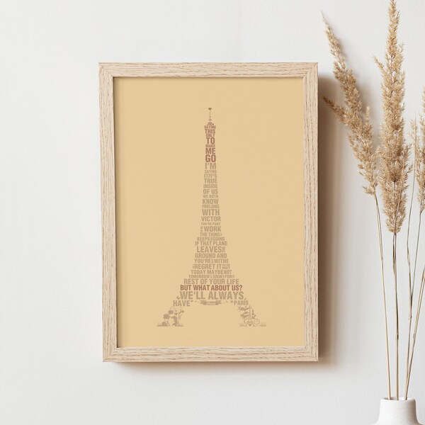 Casablanca Movie Quote Print, Eiffel Tower Typography Art (Digital Download)