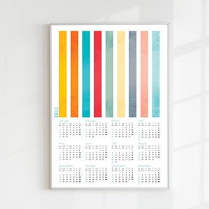 Digital print Calendar 2023 Stripes grunge textures color retro Poster Print Calendar bright colors 2023 Calendar printable wall art digital image 1