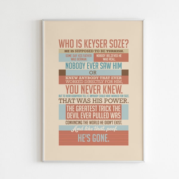 Digital print Usual Suspects Poster movie quote Keyser Soze movie poster quote usual Suspects movie quote Keyser Soze movie digital art