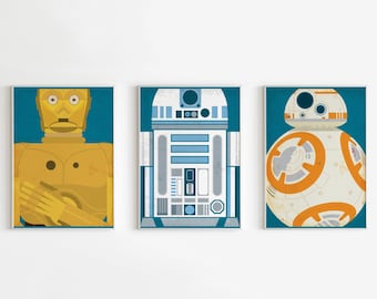 Digital prints Star Wars Droids Posters trio R2D2 3CPO BB8 robots Star Wars posters movie Return of the Jedi Star Wars The force awakens