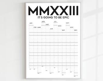 Digital print 2023 Calendar with simple design Black and White Calendar 2023 BW wall art typography Calendar design 2023 printable calendar