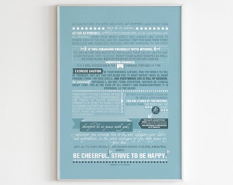 Digital print Max Ehrmann Desiderata Poem Quote Poster Typography Art Print in blue Poem art Poster Max Ehrmann Desiderata digital poster