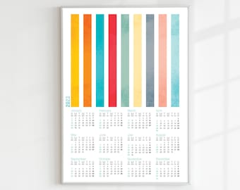 Striped 2023 Calendar Poster, Retro Grunge Texture (Digital Print)