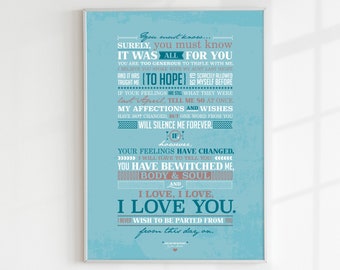 Digital print Pride and Prejudice Poster inspirational Movie Quote Jane Austen quote Pride and Prejudice Typography Poster Print romantic