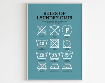 Affiche numérique Kitchen Laundry Club Poster Art avec symboles de lessive expliqués Mid Century Modern Poster Art Kitchen art wall digital print