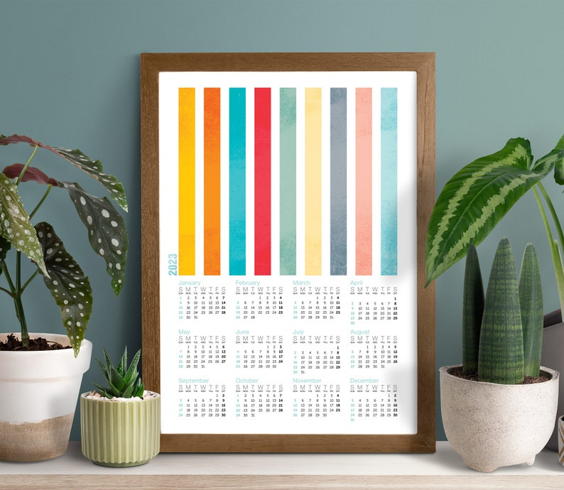 Digital print Calendar 2023 Stripes grunge textures color retro Poster Print Calendar bright colors 2023 Calendar printable wall art digital image 9