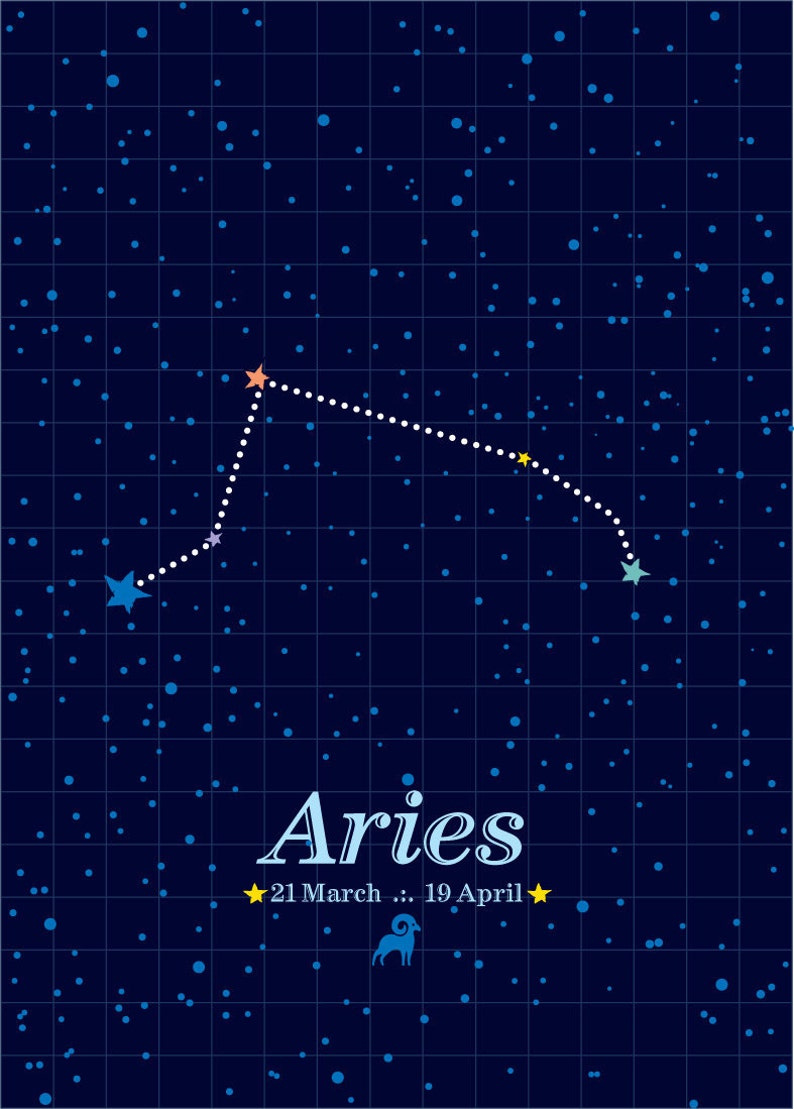 ARIES Zodiac Constellation Art Poster Print in the Deep Blue | Etsy