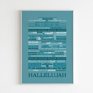 Digital print Hallelujah Jeff Buckley song music poster typography art music Leonard Cohen inspirational song quote hallelujah digital file