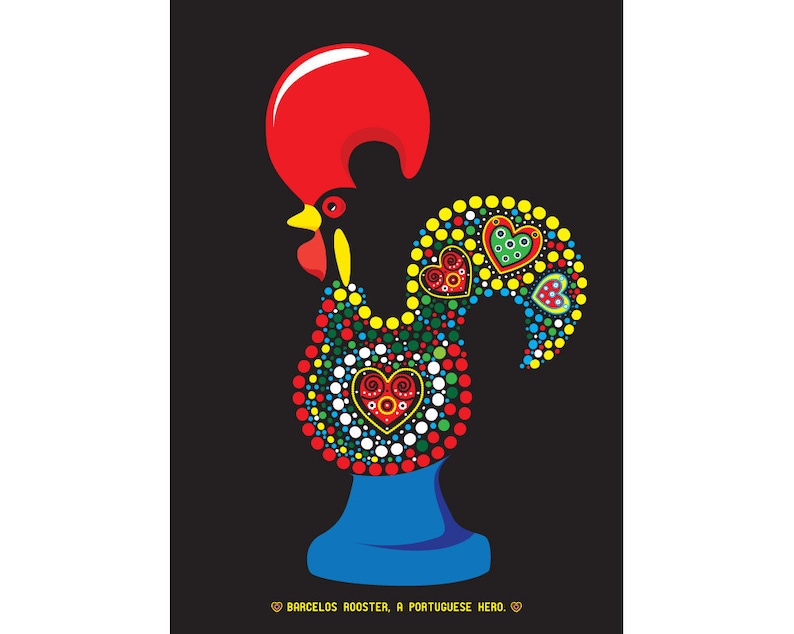 Portuguese Rooster Legend Illustration Poster Art Barcelos Rooster a Portuguese Hero poster sign of faith and justice poster
