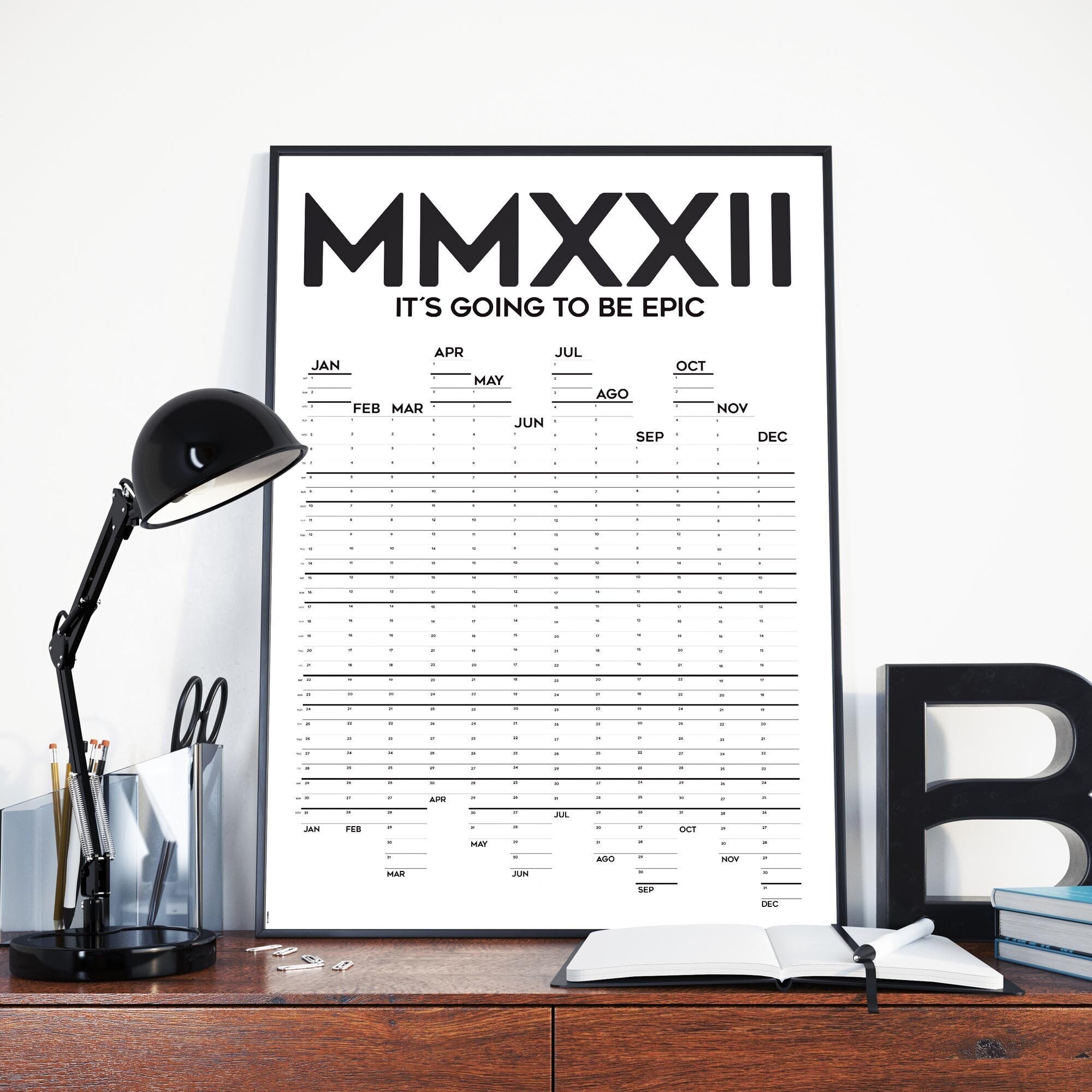 2022 Calendar With Simple Design Black And White Calendar 2022 | Etsy Uk