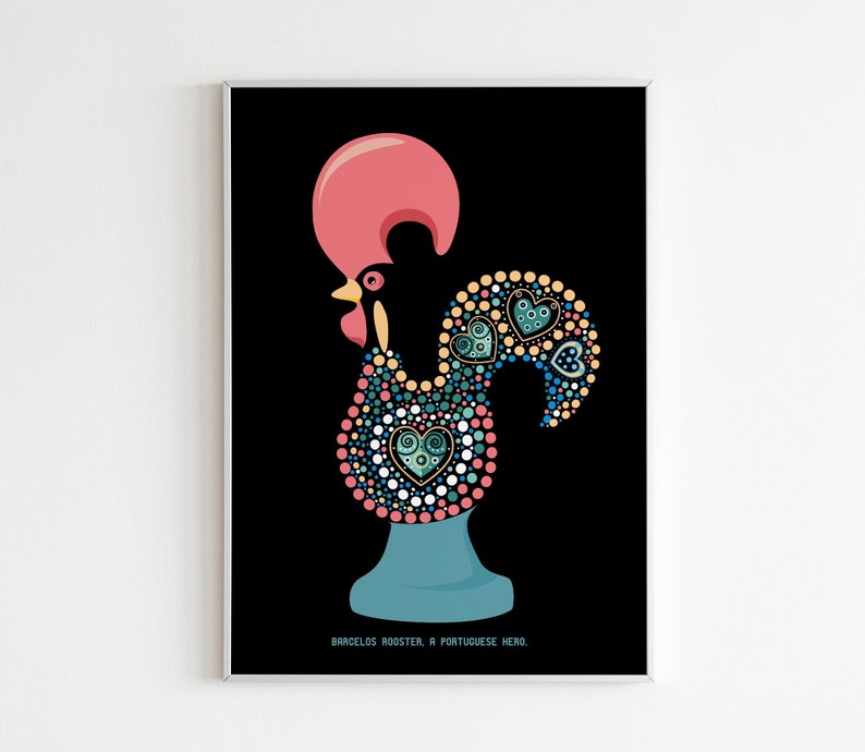 Digital Art Portuguese Rooster Legend Illustration Poster Art Barcelos Rooster, a Portuguese Hero poster sign of faith and justice poster image 1