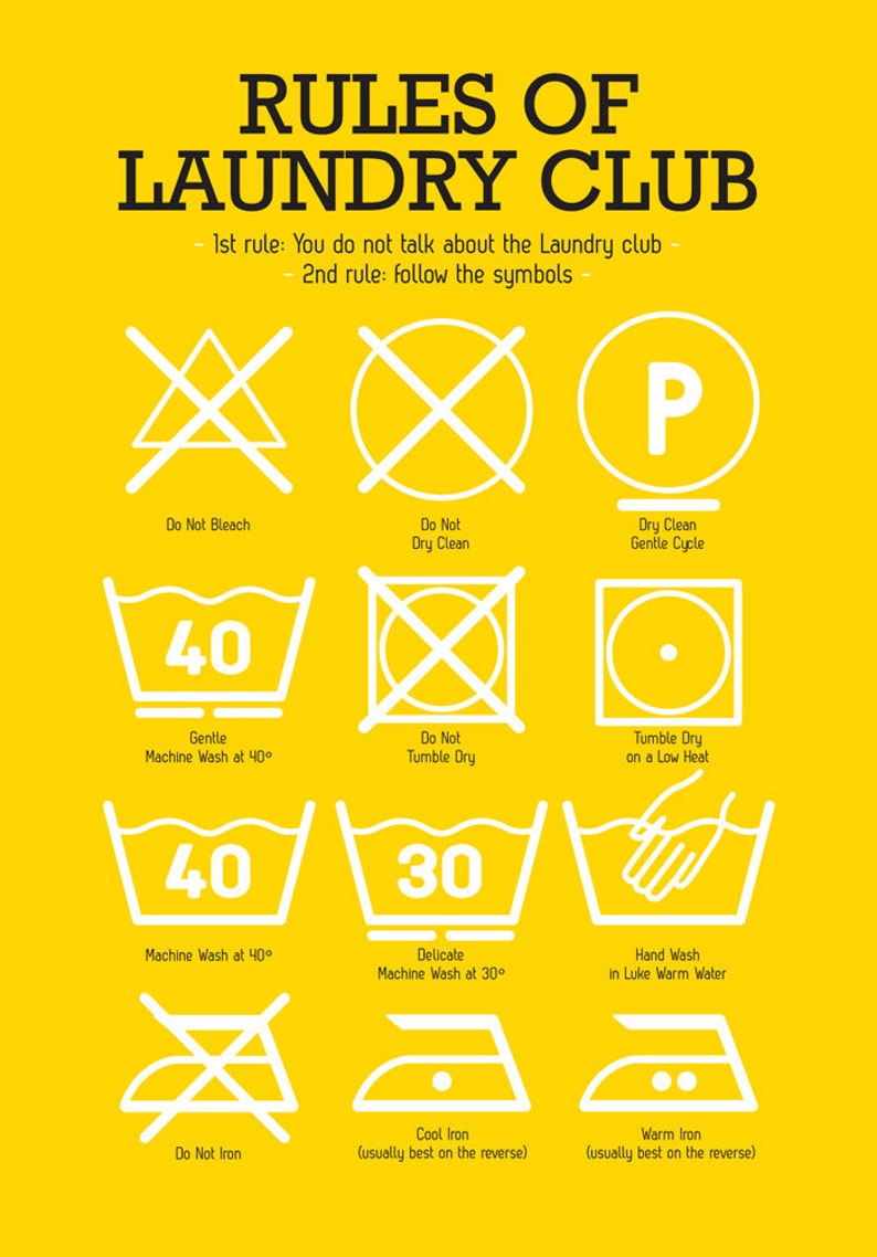 kitchen laundry club poster art with laundry symbols explained etsy