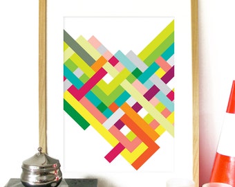 Poster Spring Collection Art Print color stripes pattern in Spring colors vibrant bright Poster Geometric pattern art interlaced color lines
