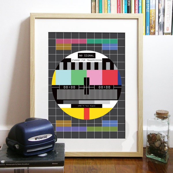 SALE TV Signal Poster Art Print 80's Tv Graphics Poster Art in color  - No Signal - Standby for transmission - A2 size Tv Poster Art print