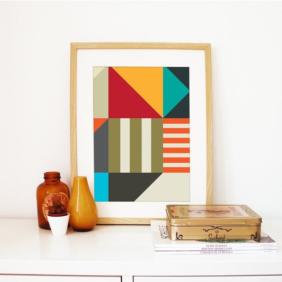 Abstract Color Pattern Inspired In Autumn Colors With A Pop Of Bright Color Geometric Abstract Poster Art Print Modern Cool