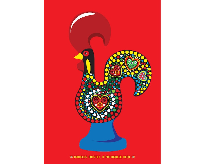 Portuguese Rooster Legend Illustration Poster Art Barcelos Rooster a Portuguese Hero poster sign of faith and justice poster