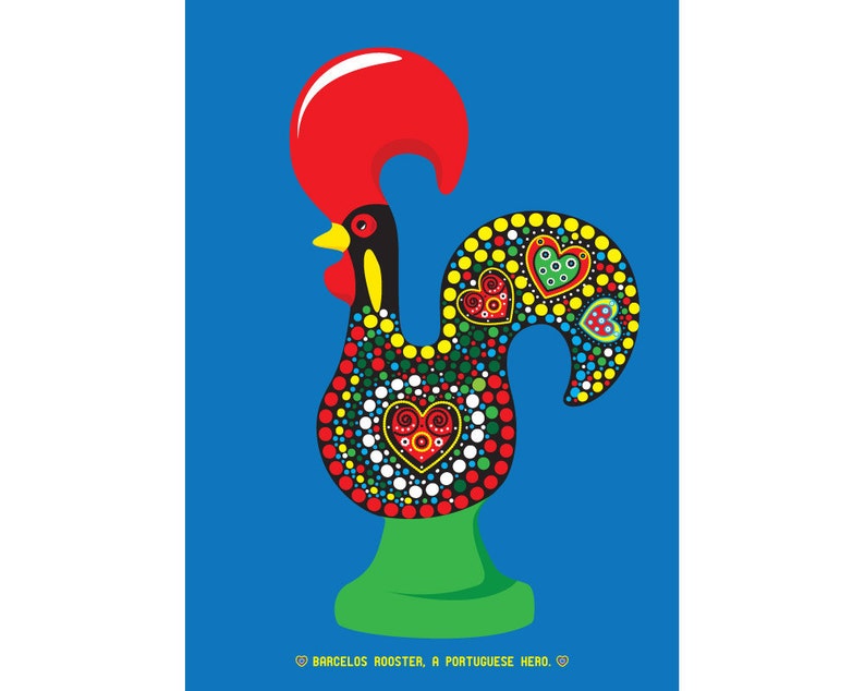 Portuguese Rooster Legend Illustration Poster Art Barcelos Rooster a Portuguese Hero poster sign of faith and justice poster