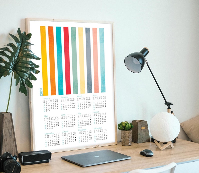 Digital print Calendar 2023 Stripes grunge textures color retro Poster Print Calendar bright colors 2023 Calendar printable wall art digital image 2