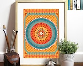 Orange pattern inspired in india geometric fabrics Poster inspired India fabric patterns bright colors good vibe pattern symmetry geometric
