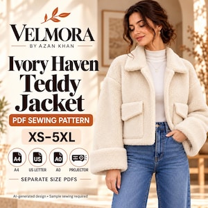 Women's Winter Jacket Pattern: Ivory Haven Teddy | Fully Lined, Turn-Back Cuffs, Three-Snap Closure
