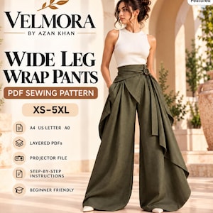 Cartamodello VELMORA per pantaloni a gamba larga con portafoglio e vita alta palazzo (PDF)