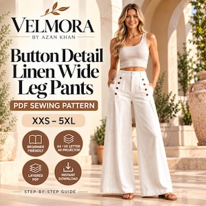 Button-Detail Wide-Leg Trousers Sewing Pattern | High-Waist Pants (Digital Download)