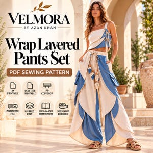 Desert Petal Two-Piece Sewing Pattern, Wide-Leg Pants & Asymmetric Crop Top (PDF)