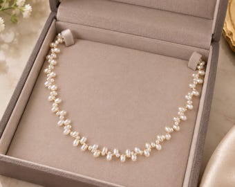 Freshwater Pearl Necklace, Dainty Pearl Choker, Elegant Bridal Jewellery, White Pearl Necklace, Minimalist Gift for Her, Wedding Jewellery