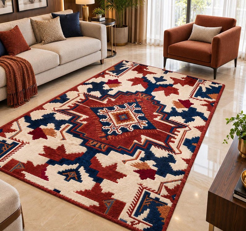 Hand Tufted Wool Rug Southwest Tribal Area Rug Geometric Bohemian ...