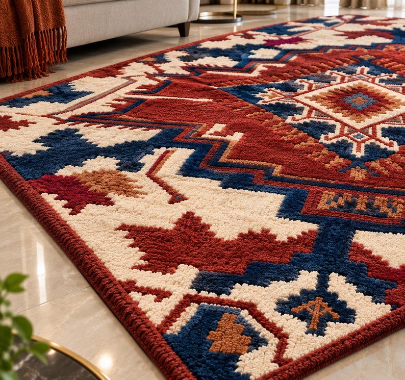 Hand Tufted Wool Rug Southwest Tribal Area Rug Geometric Bohemian ...