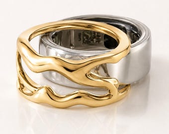 18K Solid Gold Oura Ring Cover, Sculptural Organic Wave Smart Ring Protector, Modern Openwork Jewelry, Gen 4 & Gen 5 Custom Fit Fine Jewelry
