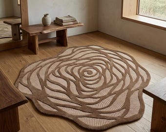 Brown Abstract Organic Shaped Rug, Modern Boho Statement Piece