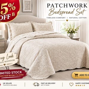 3 Piece Quilted Patchwork Bedspread Throw Single Double King Size Bedding Set