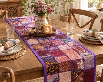 Sari Patchwork Table Runner– Handmade Boho Hippie Decor Housewarming Gift