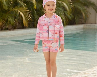 Kids Buoyancy Swimsuit, One-Piece Float Swimwear, Cartoon Rash Guard, Boys Girls Swimming Suit, Swimwear for Children, Summer Beach Outfit