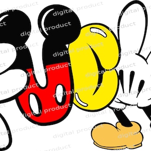 Könnte beinhalten: Eine grafische Illustration mit dem Wort FUCK, das mit Cartoon-Elementen stilisiert ist. Der Buchstabe F ist schwarz mit weißen Highlights, das U ist rot mit zwei weißen Ovalen, das C ist gelb und das K ist als weißer Cartoon-Handschuh geformt.