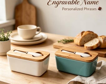 Custom Mint Green Vintage Ceramic Butter Dish, Enamel‑Look Covered Butter Keeper, Retro Cheese Storage Tray with Cursive Lettering