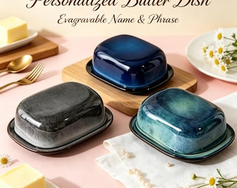 Custom Reactive Glaze Ceramic Butter Dish With Lid, 3‑Color Option Butter Keeper, Cheese Storage Box, Rustic Kitchen Counter Decor Gift