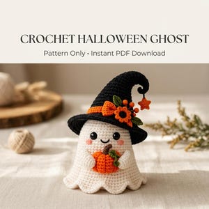 Virkat spökmönster Halloween spöke Amigurumi spöke söt handgjord dekor PDF digital nedladdning