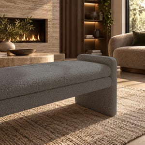 Long Upholstered Bench, Panel Leg Seat, Scandinavian Bedroom, Anniversary Gift, Turkish Bedroom Bench
