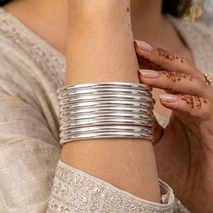 Sterling Silver Bangles Set, Smooth Silver Stacking Bangles, Set of 9 Plain Silver Bracelets, Minimalist Boho Stackable Bangle Gift for Her