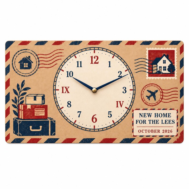 Clock Interfac Custom Airmail Envelope Wall Clock, New Home Family Name Clock ...