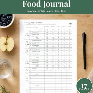 Macro Nutrition Food Journal Tracker, 17-Page Bundle (A4, A5, Letter)